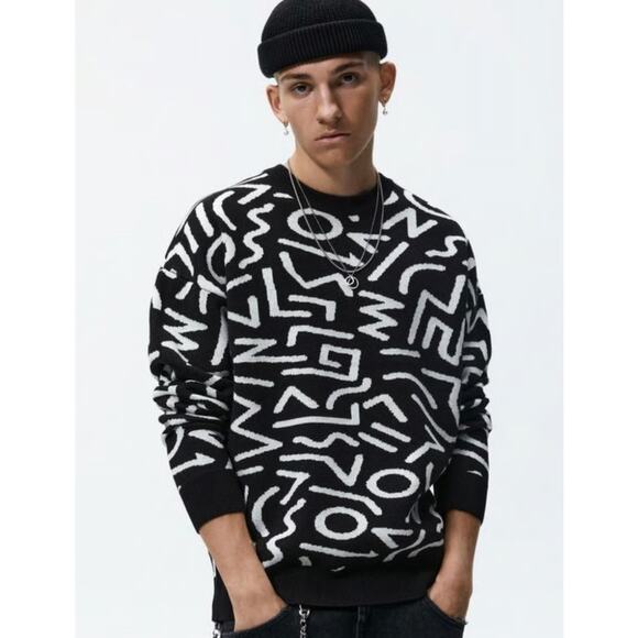 Zara Geometric Jacquard Sweater Size Medium NEW - Picture 1 of 7
